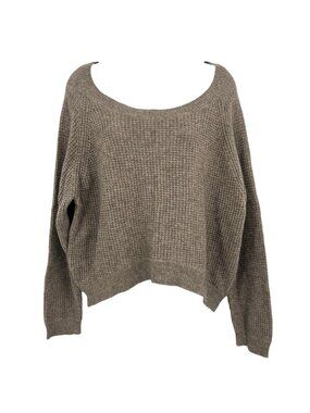 Vince Waffle Knit Scoopneck Yak Wool Blend Sweater Taupe Brown Size Medium